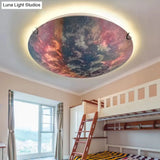 Romantic Glass Ceiling Lamp- Kindergarten Sunset Flush Mount Light With Multi-Color Glow