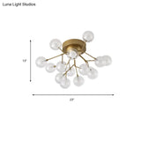 Romantic Gold Plant Semi Ceiling Mount Light For Hotels - Multi - Head Metal Glass Lamp