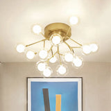 Romantic Gold Plant Semi Ceiling Mount Light For Hotels - Multi - Head Metal Glass Lamp 15 /