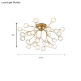 Romantic Gold Plant Semi Ceiling Mount Light For Hotels - Multi - Head Metal Glass Lamp