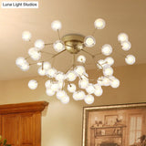 Romantic Gold Plant Semi Ceiling Mount Light For Hotels - Multi - Head Metal Glass Lamp