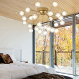 Romantic Gold Plant Semi Ceiling Mount Light For Hotels - Multi - Head Metal Glass Lamp 27 /