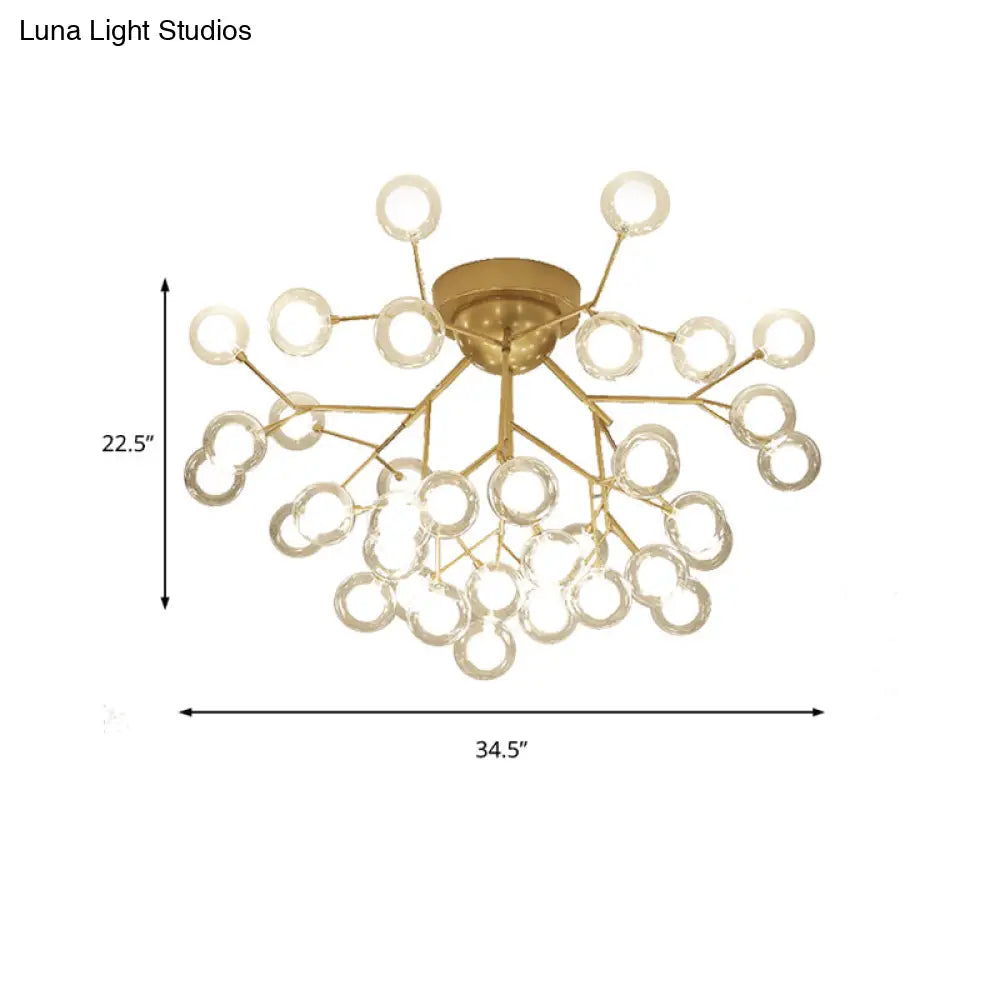 Romantic Gold Plant Semi Ceiling Mount Light For Hotels - Multi - Head Metal Glass Lamp