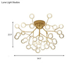 Romantic Gold Plant Semi Ceiling Mount Light For Hotels - Multi - Head Metal Glass Lamp