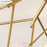 Romantic Gold Plant Semi Ceiling Mount Light For Hotels - Multi - Head Metal Glass Lamp