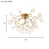 Romantic Gold Plant Semi Ceiling Mount Light For Hotels - Multi - Head Metal Glass Lamp