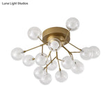 Romantic Gold Plant Semi Ceiling Mount Light For Hotels - Multi - Head Metal Glass Lamp