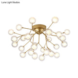 Romantic Gold Plant Semi Ceiling Mount Light For Hotels - Multi - Head Metal Glass Lamp