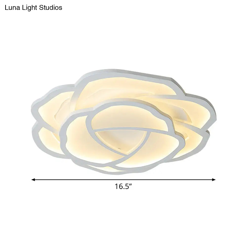 Romantic Led Flush Mount Acrylic White Rose Ceiling Light 16.5/20.5 Inches Wide