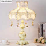 Romantic Pastoral Beige Nightstand Lamp With Braided Trim And Resin Base