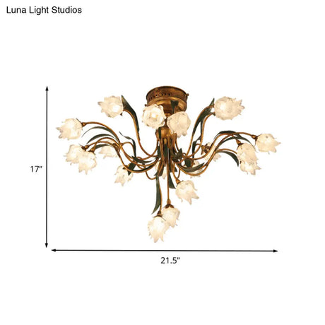 Romantic Pastoral Brass Bloom Semi Flush Light - 19 Bulb Led Close To Ceiling Lamp