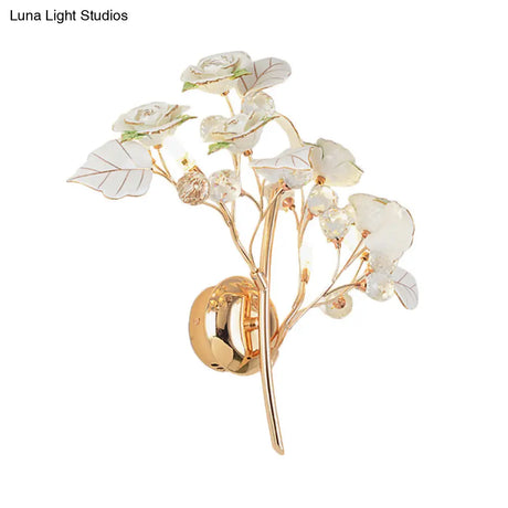 Romantic Red/White/Pink Rose Blossom Sconce With 2 Lights - Ceramic Wall Mount Lamp For Hotels