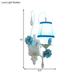 Romantic White Fabric Cone Wall Sconce With Crystal Drop