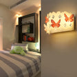 Romantic White Wall Lamp With Etched Pink Butterfly Design For Girls Bedroom / Warm