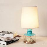 Rosaria - Pastoral Fabric Barrel Restaurant Table Lighting With Dried Flower And Blue