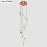 Rose Gold Floral Staircase Multi-Light Pendant With Led Dome Shade