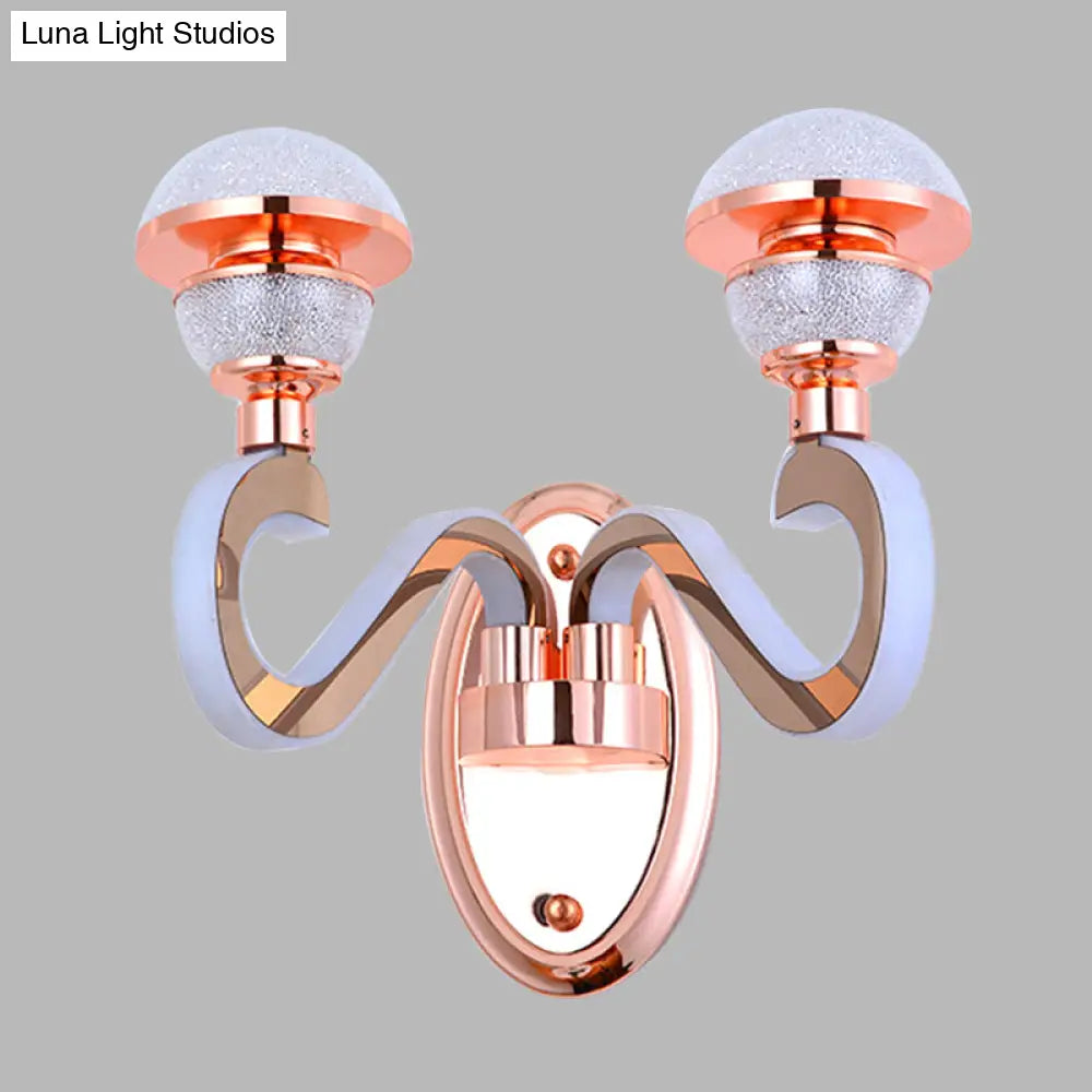 Rose Gold Metallic Led Wall Sconce With 2 Swirl Arm Heads - Modernist Urn Shape For Corridors