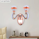 Rose Gold Metallic Led Wall Sconce With 2 Swirl Arm Heads - Modernist Urn Shape For Corridors
