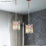 Rose Gold Modernism Ring Suspension Pendant Lamp With Crystal Rod And 1 Bulb