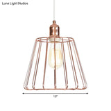Rose Gold Tapered Pendant Lighting - Modern 1 Light Ceiling Drop With Metal Cage
