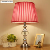 Rose Red Fabric Night Lamp With Crystal Accent For Bedroom Nightstand