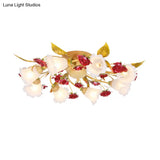 Rose Semi Flush Mount Coffee Metal Ceiling Lamp With Bulbs - Perfect For Country Living Rooms