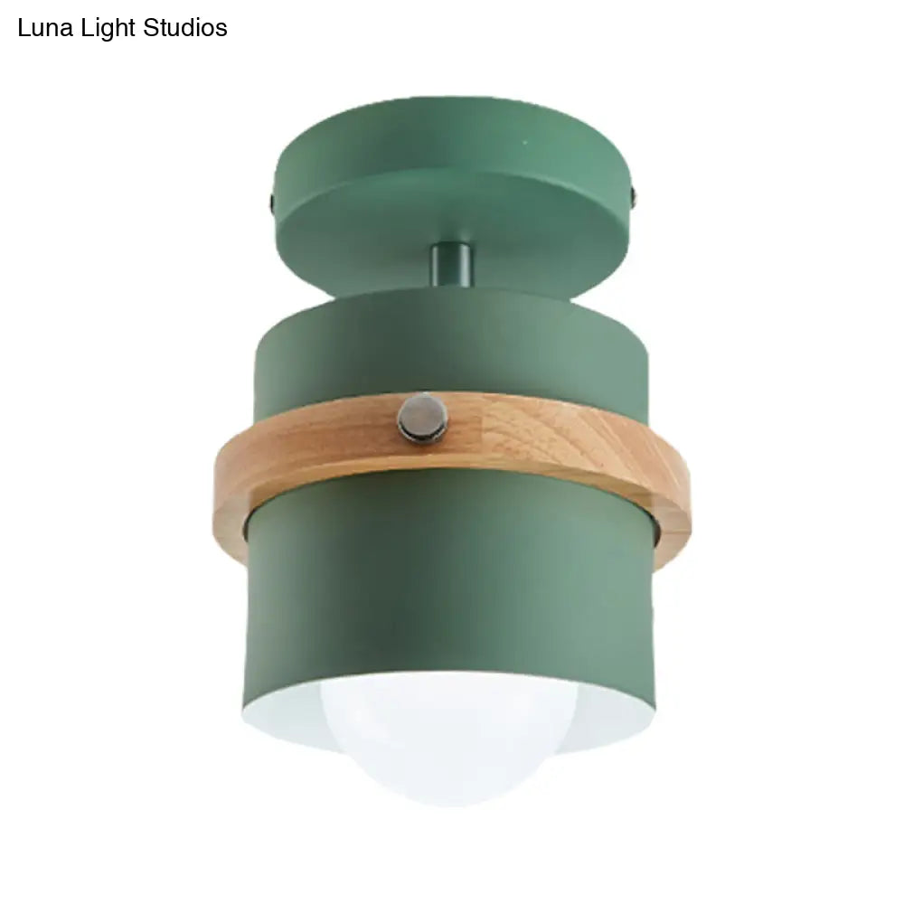 Rotatable 1-Light Macaron Flush Ceiling Light For Corridor - Undertint Cylinder Design