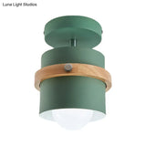 Rotatable 1-Light Macaron Flush Ceiling Light For Corridor - Undertint Cylinder Design