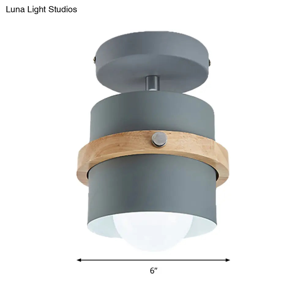 Rotatable 1-Light Macaron Flush Ceiling Light For Corridor - Undertint Cylinder Design