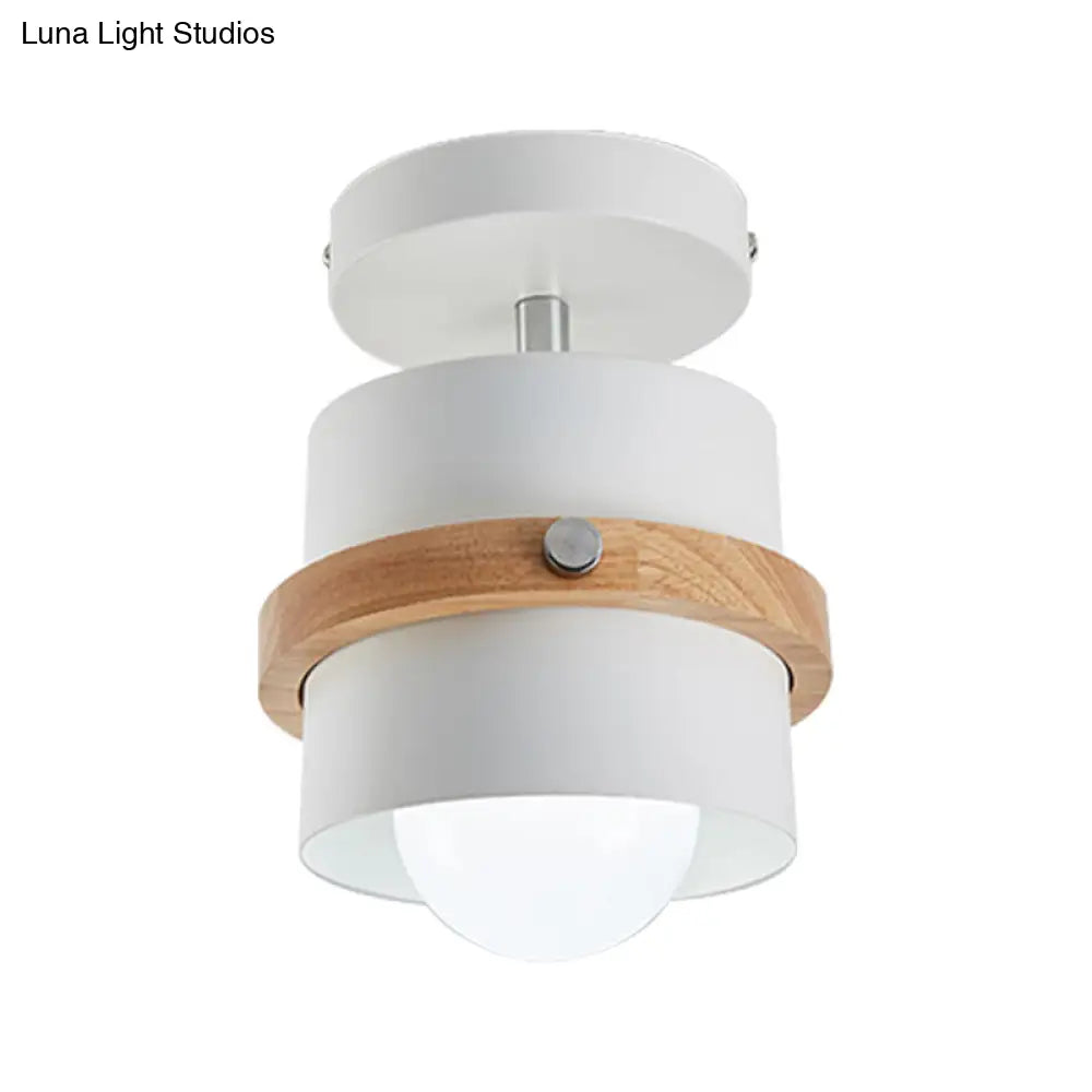 Rotatable 1-Light Macaron Flush Ceiling Light For Corridor - Undertint Cylinder Design