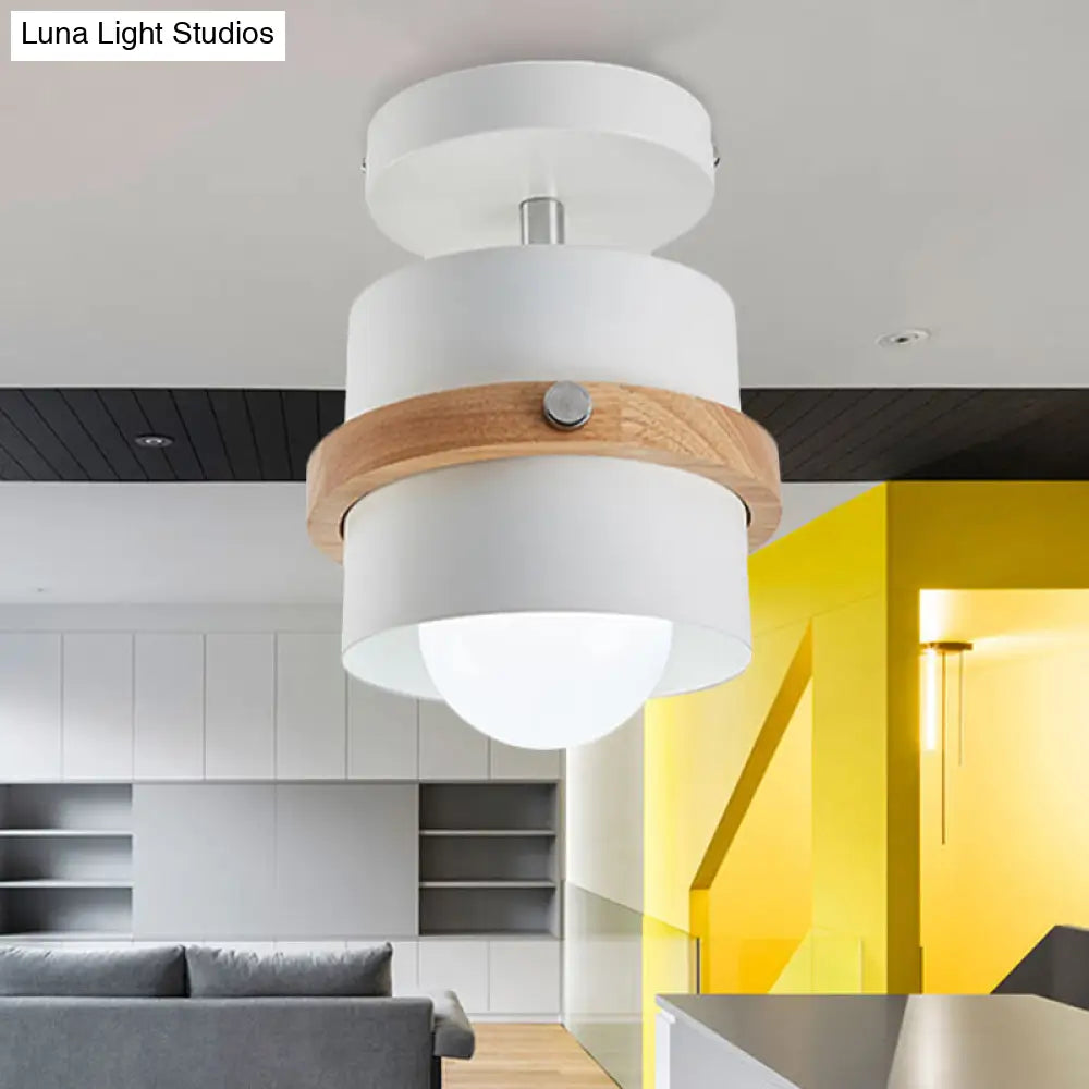 Rotatable 1-Light Macaron Flush Ceiling Light For Corridor - Undertint Cylinder Design