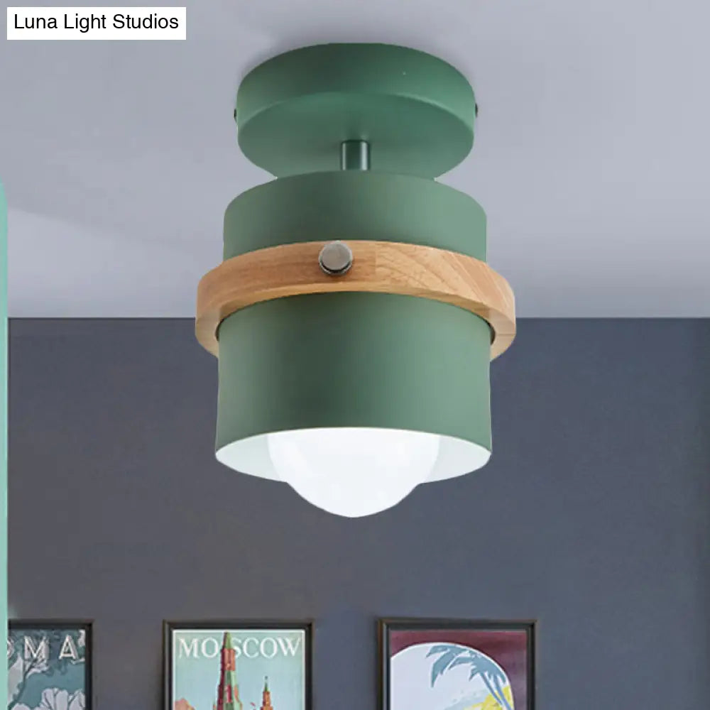 Rotatable 1-Light Macaron Flush Ceiling Light For Corridor - Undertint Cylinder Design