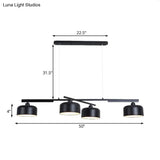 Rotatable Chandelier With Modern Drum Shade - 4 Lights Metallic Hanging Light In Black