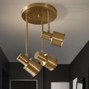 Rotatable Colonial Pendant Light Fixture - Gold Cylindrical Shape 3 Suspended Lights Hallway Cluster
