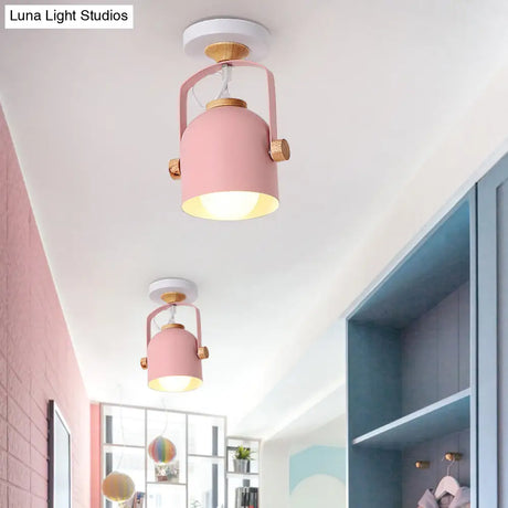Rotatable Corridor Cup Ceiling Light - Metal With Macaron Loft Candy Colored Finish Single Bulb