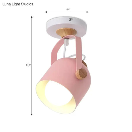 Rotatable Corridor Cup Ceiling Light - Metal With Macaron Loft Candy Colored Finish Single Bulb