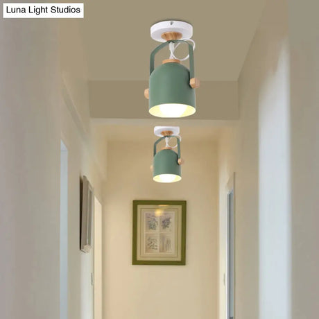 Rotatable Corridor Cup Ceiling Light - Metal With Macaron Loft Candy Colored Finish Single Bulb