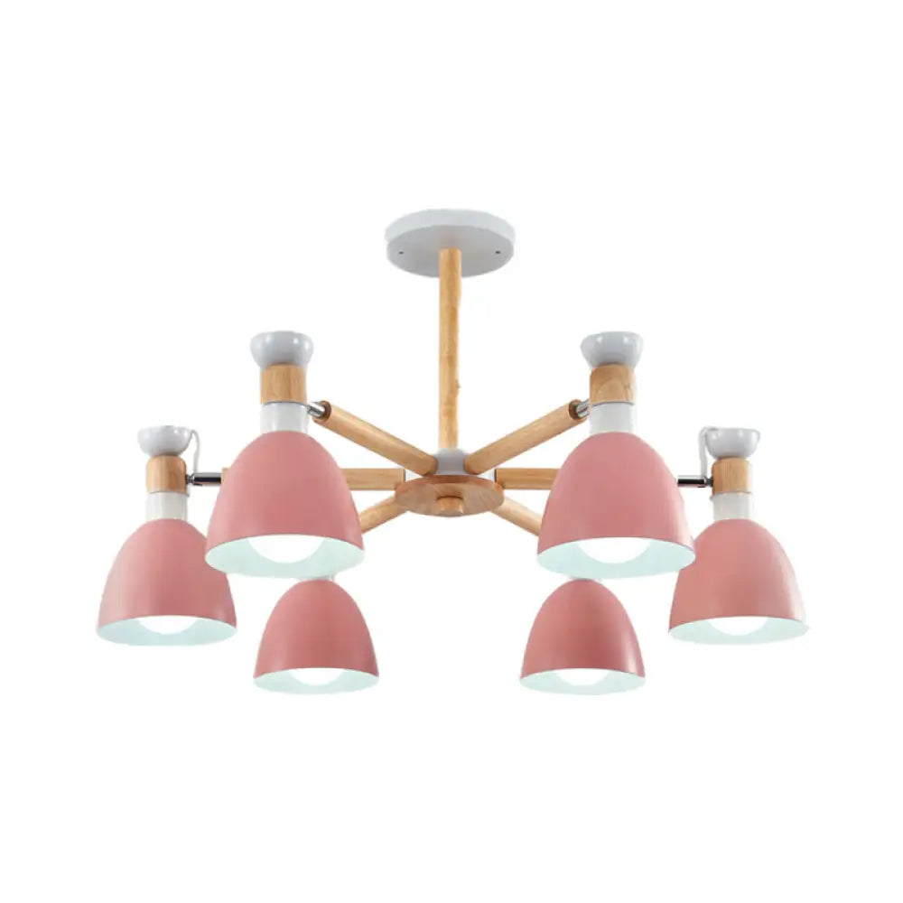 Rotatable Metal Bowl Chandelier - Kindergarten Macaron Hanging Light 6 / Pink