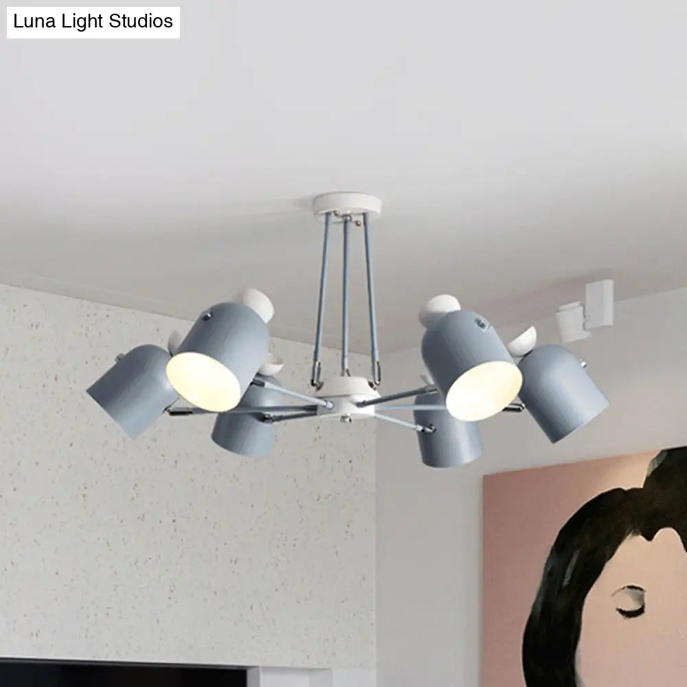 Rotatable Metal Cup Chandelier - 6 Light Macaron Style Hanging For Childs Bedroom