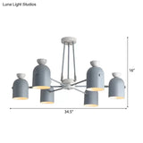 Rotatable Metal Cup Chandelier - 6 Light Macaron Style Hanging For Childs Bedroom