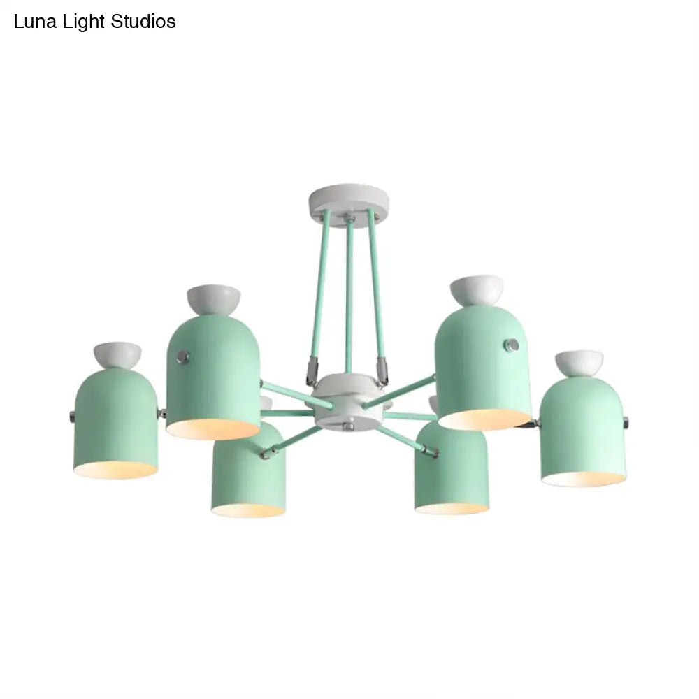 Rotatable Metal Cup Chandelier - 6 Light Macaron Style Hanging For Childs Bedroom