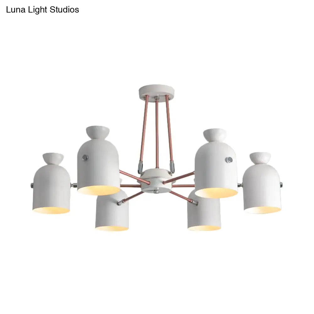 Rotatable Metal Cup Chandelier - 6 Light Macaron Style Hanging For Childs Bedroom