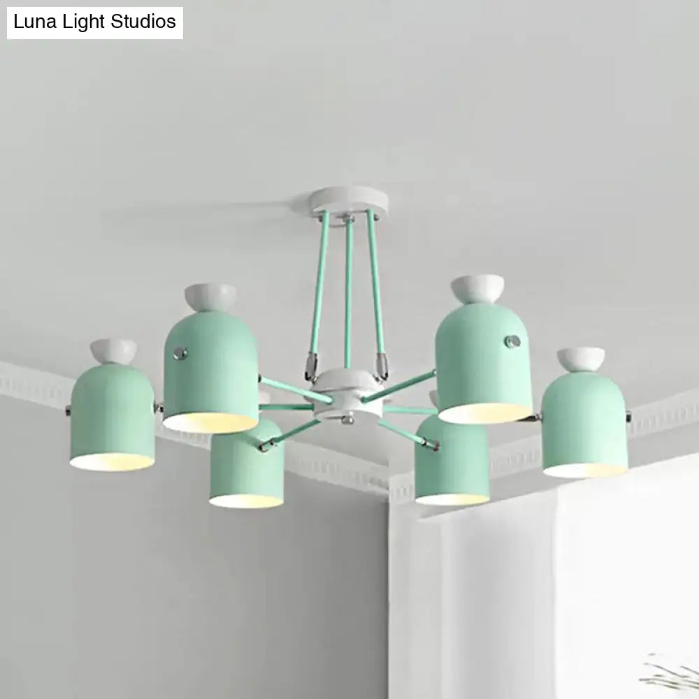 Rotatable Metal Cup Chandelier - 6 Light Macaron Style Hanging For Childs Bedroom