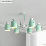 Rotatable Metal Cup Chandelier - 6 Light Macaron Style Hanging For Childs Bedroom