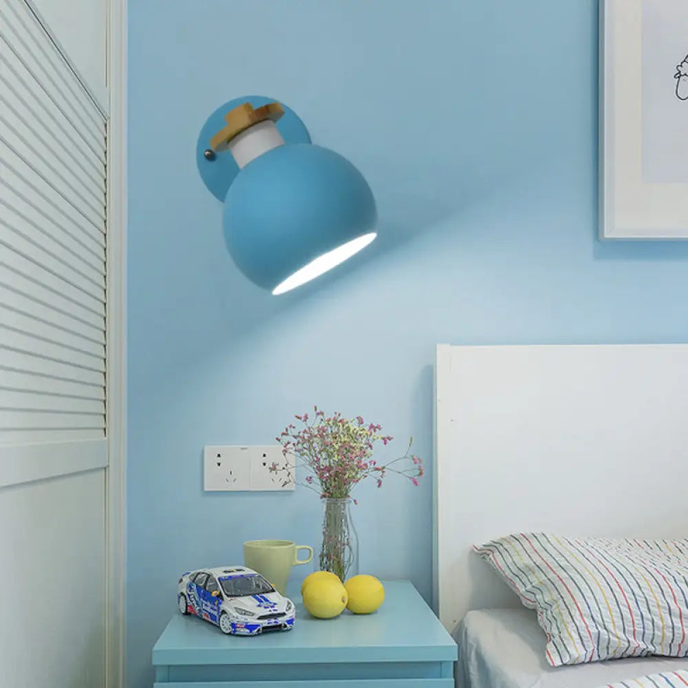 Rotatable Metal Globe Wall Light - Nordic Style Sconce For Child Bedroom Or Corridor Blue