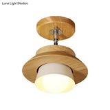 Rotatable Minimalist Wood Cap Ceiling Lamp With White Shade - Semi Flush Mount