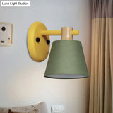 Rotatable Nordic Bucket Wall Lamp - 1 Light Fabric Lighting For Childs Bedroom Or Stairwell
