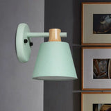 Rotatable Nordic Bucket Wall Lamp - 1 Light Fabric Lighting For Childs Bedroom Or Stairwell Blue