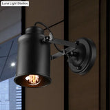 Rotatable Wall Mount Industrial Sconce Light: 1-Light Metal Shade In Black