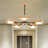 Rotating Trapezoid Wood Chandelier With Multiple Pendants - Modern Dining Room Lighting 5 / Black